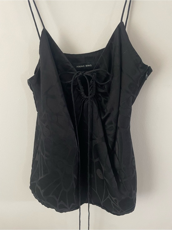 Anine Bing Tops - Anine Bing Black Silk Jacquard Lace-Up Cami